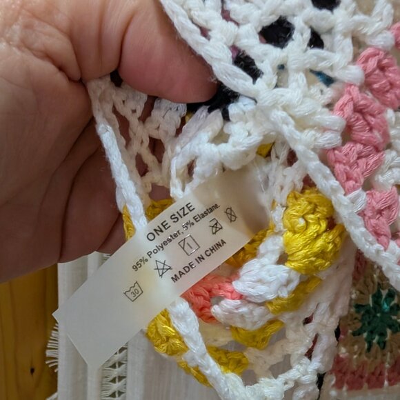 Crochet Cropped Tank Top Multicolor Granny Square One size, but fits like Medium - Picture 12 of 12